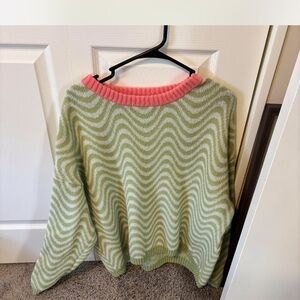 Green and Pink Wave Pattern Sweater